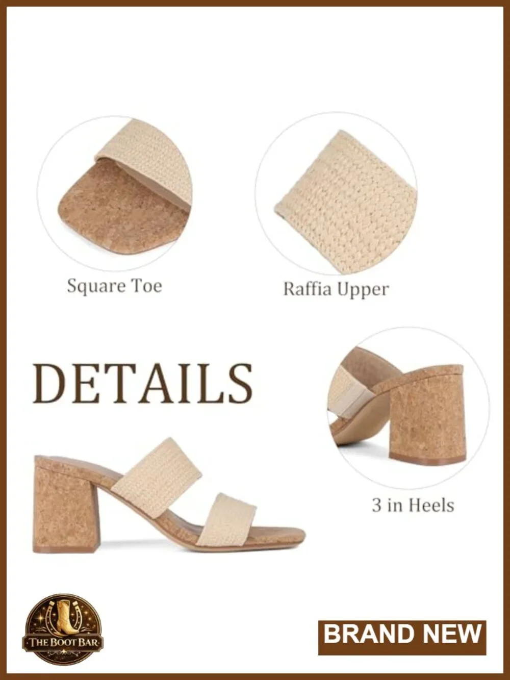 Women's Raffia Heeled Sandals Chunky Block Heels Square Open Toe Double Strap